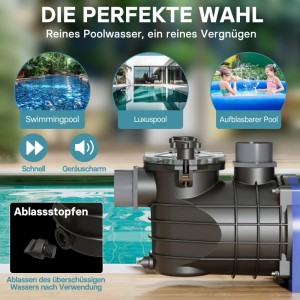 Wiltec Pool Pumpe 10800 L/H 180 W Schwimmbadpumpe Filterpumpe Umwälzpumpe Pool