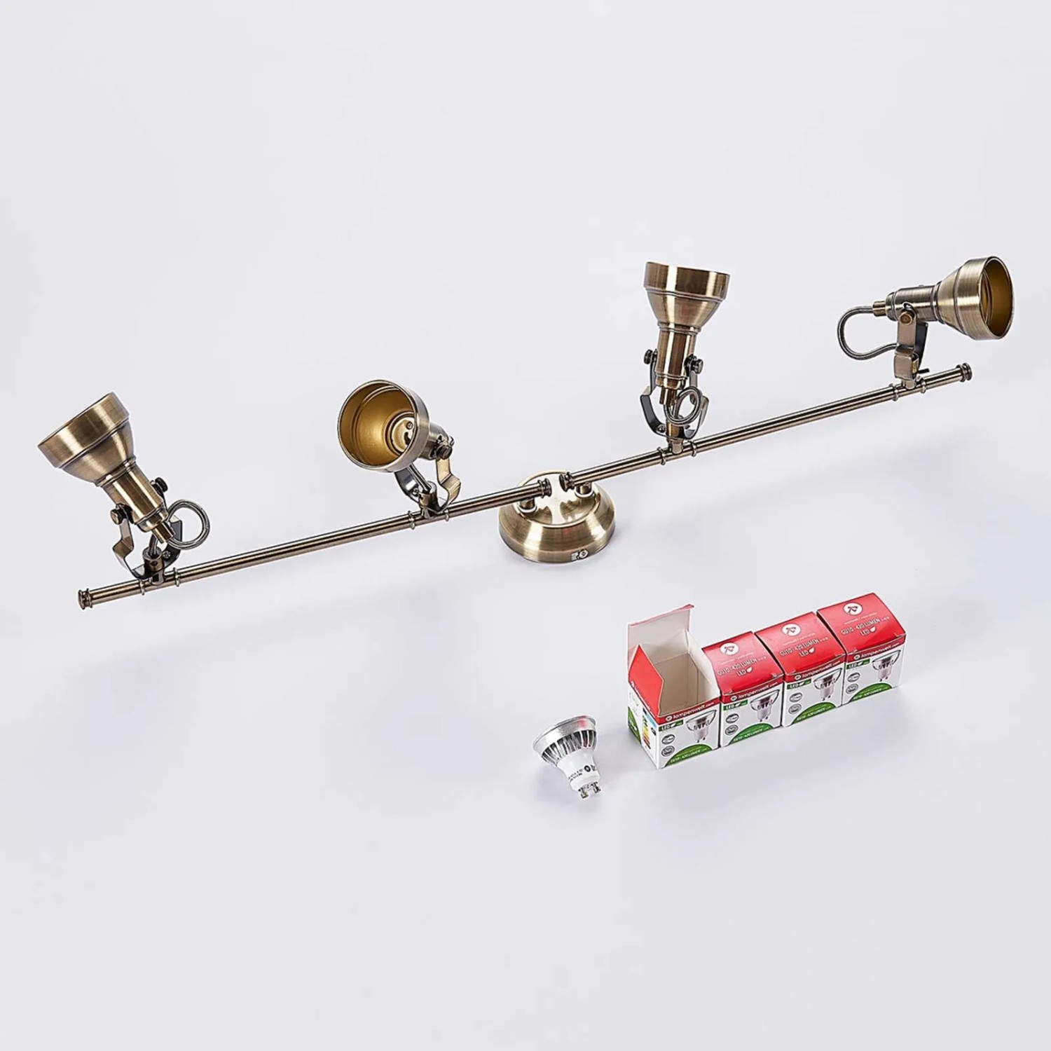 Retro Deckenlampe Perseas in Bronze mit 4 Leuchten. Vintage Wohnzimmerleuchte mit GU10 Fassung.