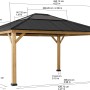 Sunjoy Gazebo Ernir, Zedernholz, 393x452cm, Anthrazit, mit Maßangaben.