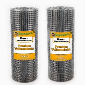 Zwei Rollen Aquagart Volierendraht, 40m x 0,5m, feuerverzinkt, Maschenweite 19mm.