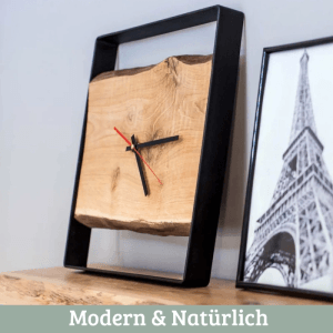 DELUKE Wanduhr Groß Holz EFFO HANDGEFERTIGT 37x37cm Eiche Geräuschlos Wohnzimmeruhr Holz-Metalloptik Küchenuhr Dekouhr
