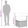 Abmessungen des grauen vidaXL Gartensofas aus Polyrattan mit Kissen, Teil der 11-teiligen Garnitur.