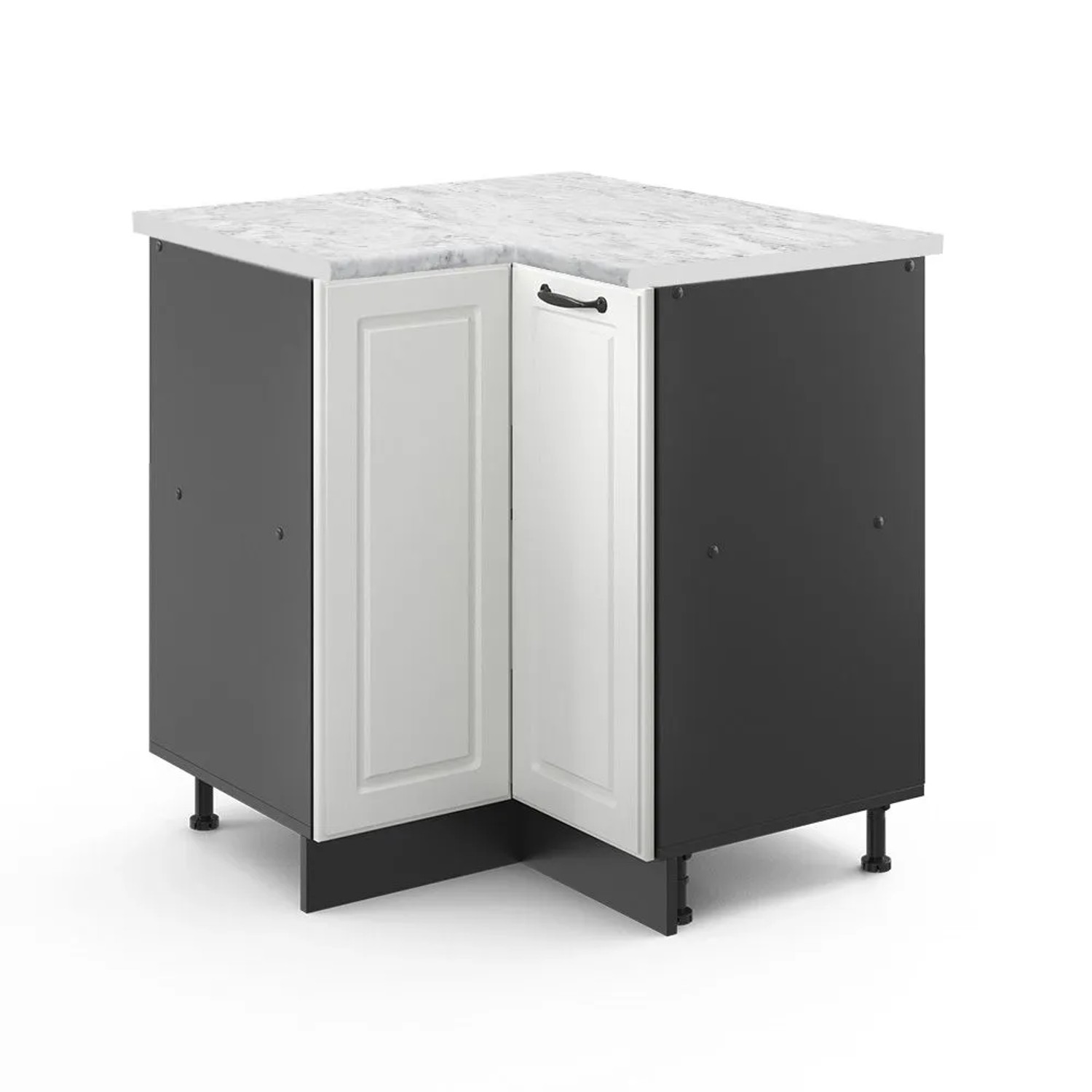Vicco Eckunterschrank R-Line Weiß Landhaus Anthrazit 76 cm AP Marmor