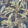 Rasch Vliestapete Florentine III mit Palmenmuster in Dunkelblau, Grün, Rot, Braun und Weiß.