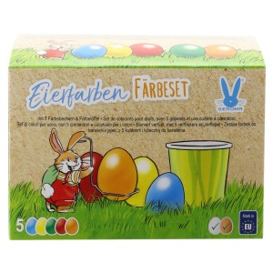 Eierfarben-Set mit Bechern und Löffel zum Ostereier färben.