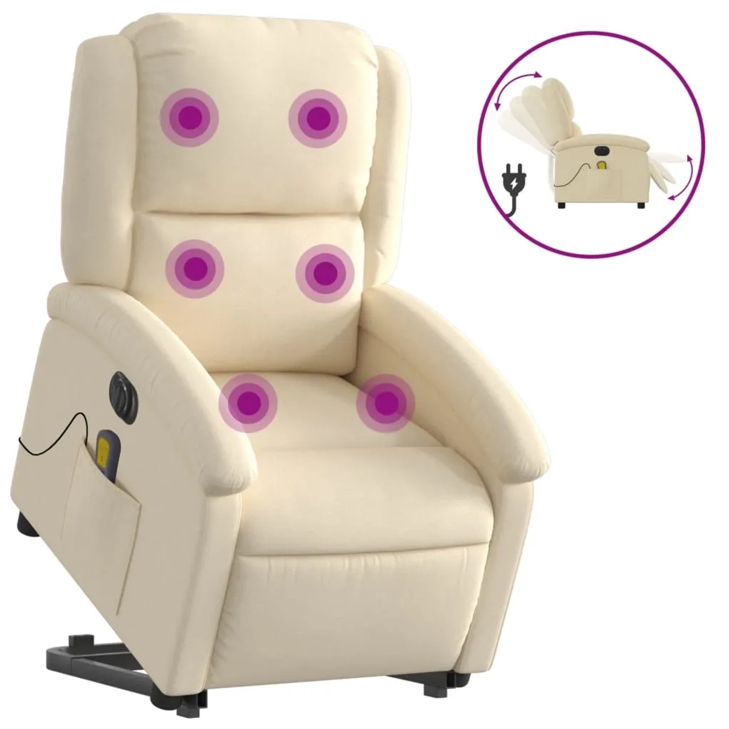 Elektrischer Massagesessel mit Aufstehhilfe in Creme mit Vibrationsmassage.