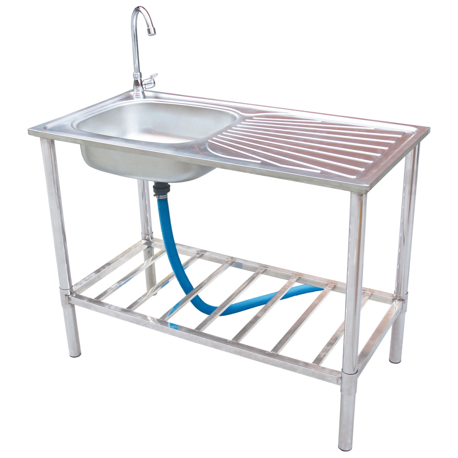 DELUKE Spültisch FREDDI Freistehend Edelstahl Silber 5x50x100cm Küchenspüle Mit Spülbecken Und Abtropffläche Waschbecken