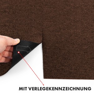Dunkelbraune KARAT Teppichfliese Moscow, 50x50 cm, mit Verlegekennzeichnung. Pflegeleichte Schlingenstruktur.