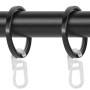 Schwarze Mydeco Gardinenstange mit Endstück Rag, Ø 2 cm, 110 cm lang, inklusive Ringe und Träger.