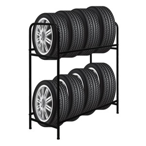 Schwarzes PROREGAL Reifenregal CARRERO für bis zu 8 Reifen auf 2 Ebenen.