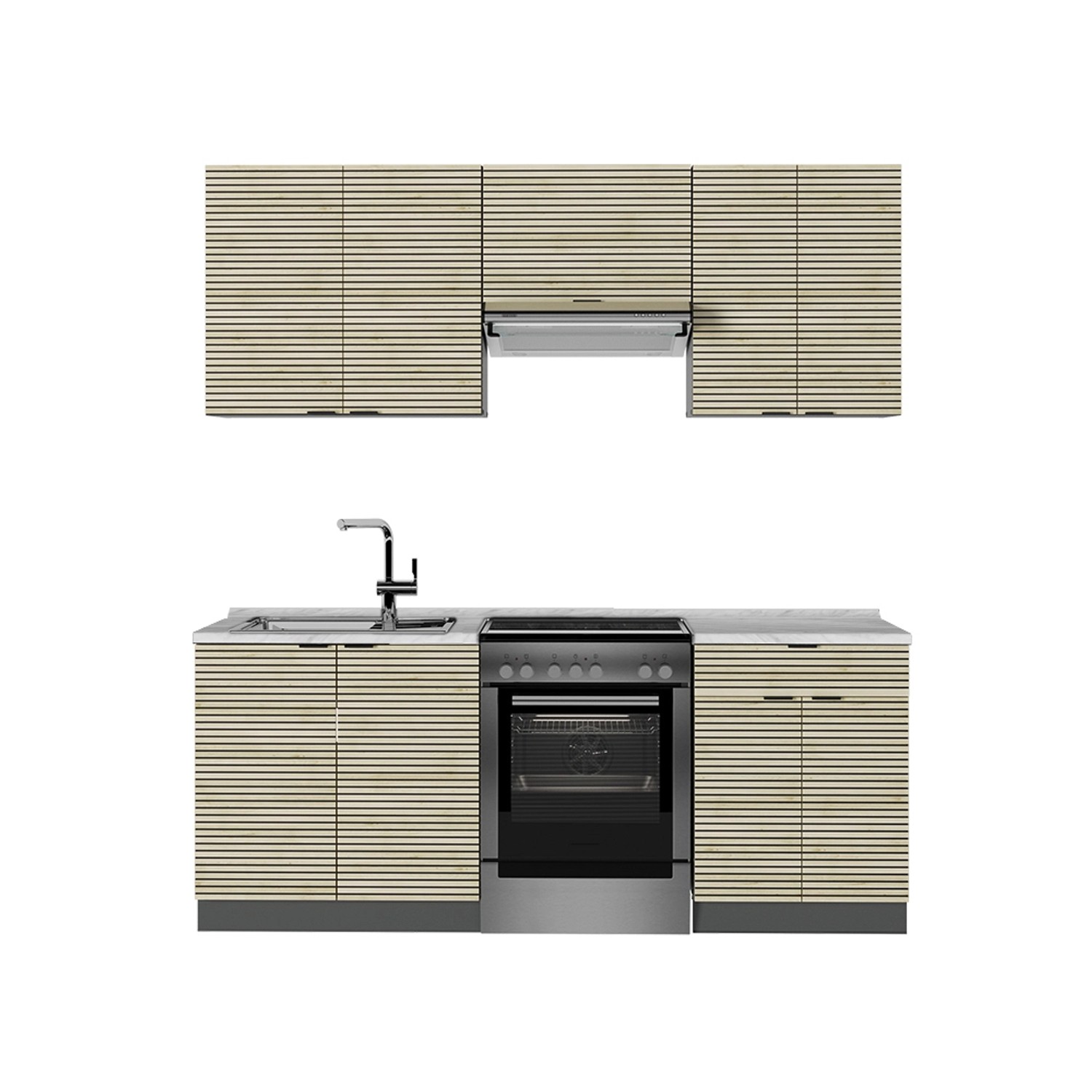 Vicco Fame-Line Küchenschränke Eiche Paneel/Anthrazit 200 cm AP Marmor günstig online kaufen