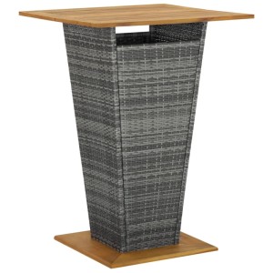 Graues vidaXL Gartenbar-Set (5-tlg) mit Kissen, Rattan-Optik und Akazienholz-Tischplatte.