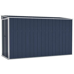 Anthrazitfarbener Wand-Geräteschuppen aus Stahl, ideal zur Aufbewahrung im Garten.