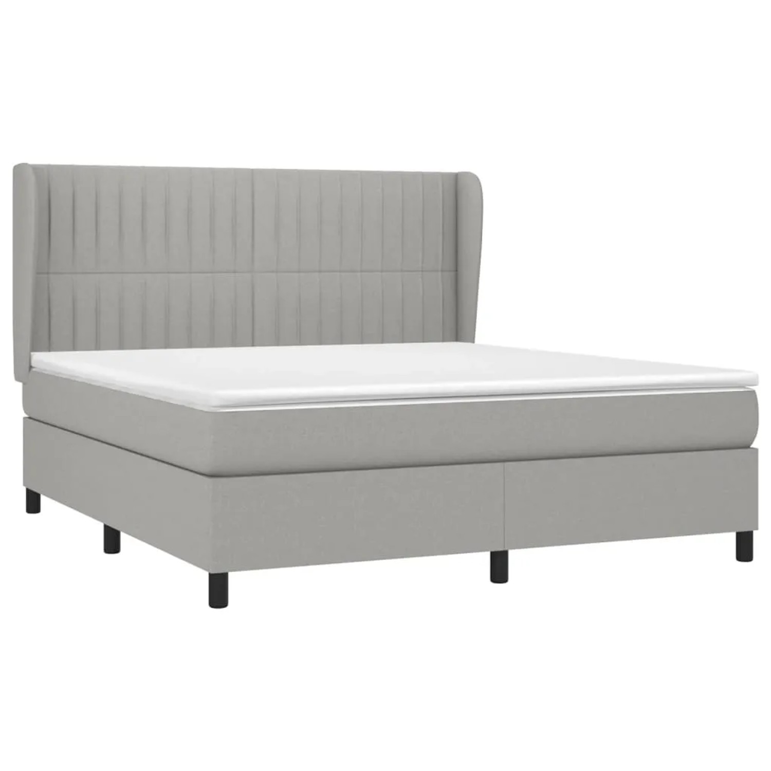 Hellgraues vidaXL Boxspringbett 180x200 cm mit Matratze und Stoffbezug.