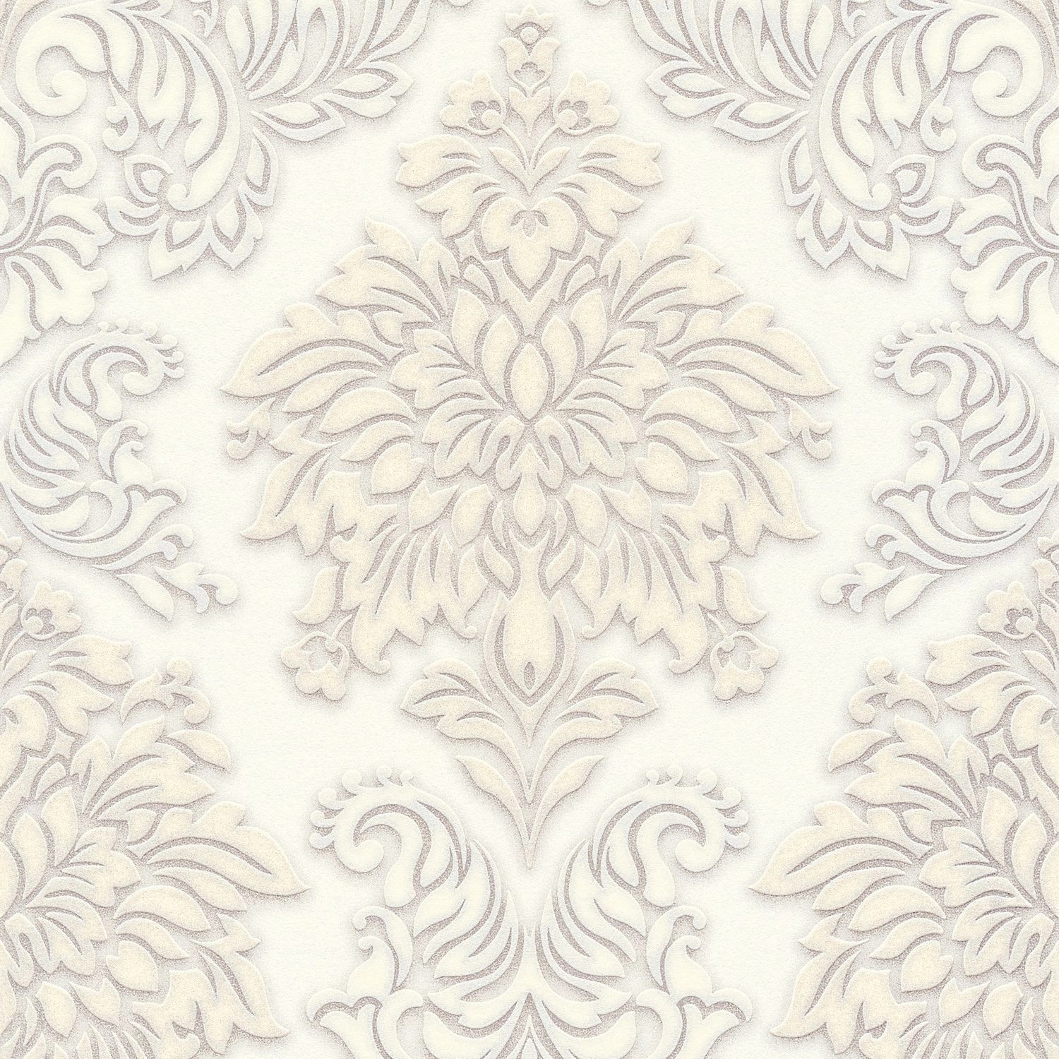 PROFHOME 368982-GU Barock Tapete Ornament glänzend Weiß Silber Beige 0,53 m günstig online kaufen