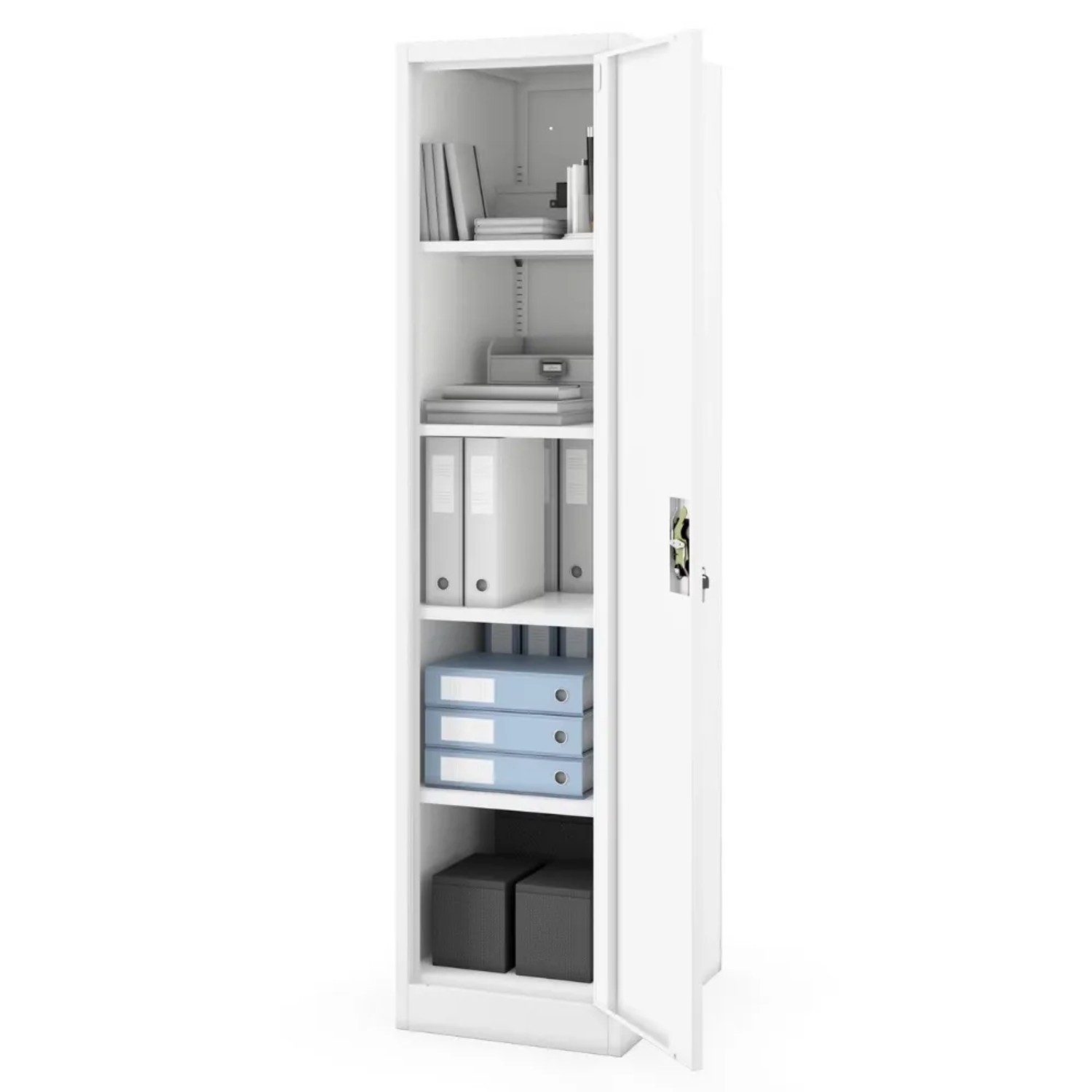 JAN NOWAK Aktenschrank Abschließbar ALEX 5 Ebenen Metallschrank Werkstatt Büroschrank Werkzeugschrank 185x45x60cm Weiß