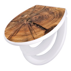 Banjado Familien WC-Sitz mit Absenkautomatik, Motiv Jahresringe, aus Polypropylen.
