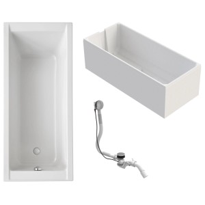 Ottofond Körperformwanne-Set, 180x80 cm, Weiß, mit Wannenträger und Ab- und Überlaufgarnitur.