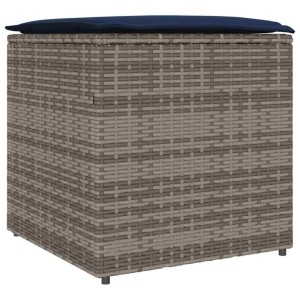 Graue vidaXL Kissenbox aus Poly-Rattan, 50x50x50 cm, zur Aufbewahrung im Garten.