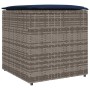 Graue vidaXL Kissenbox aus Poly-Rattan, 50x50x50 cm, zur Aufbewahrung im Garten.