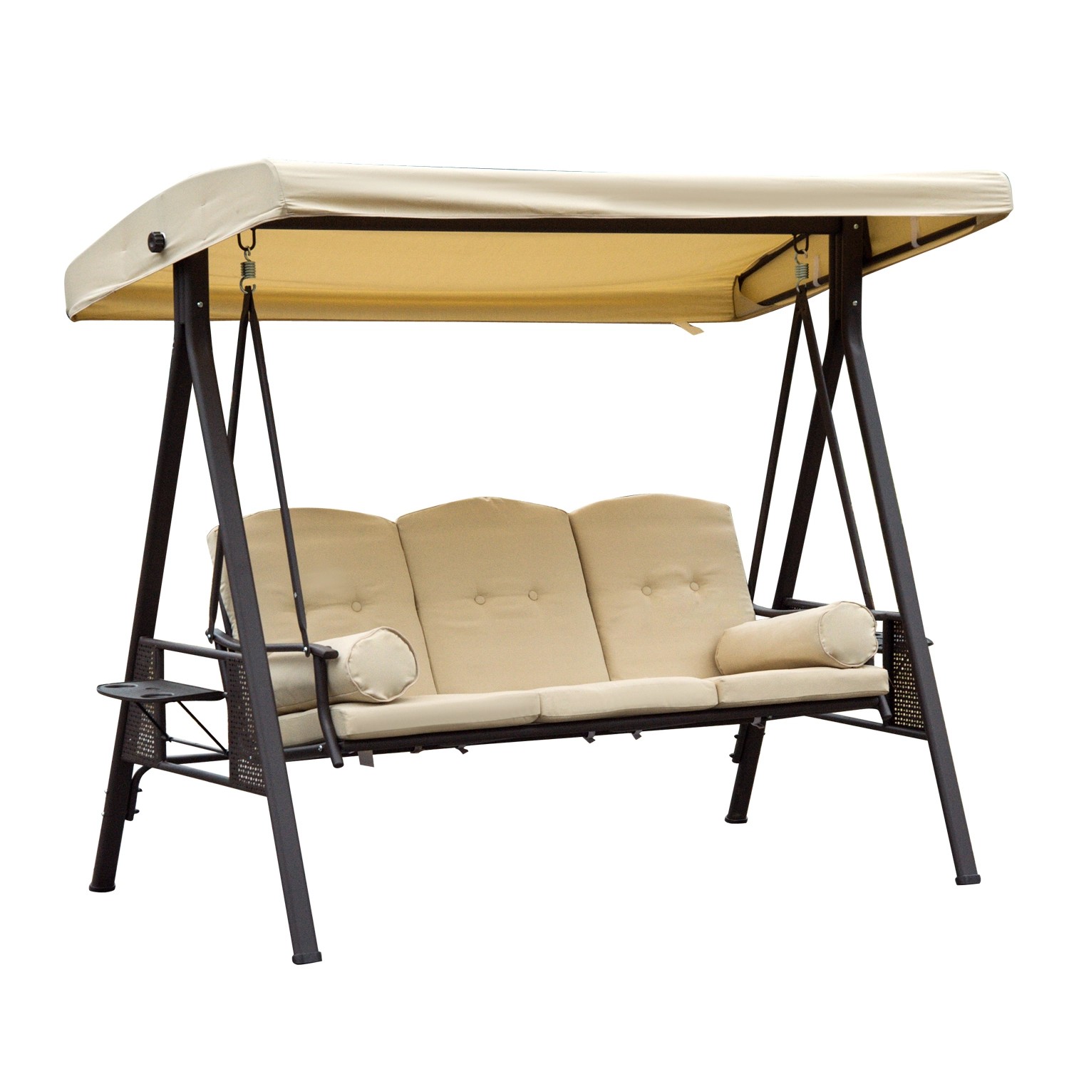 Outsunny 3-Sitzer Hollywoodschaukel mit Sonnendach Khaki 116 x 206 x 183 cm günstig online kaufen