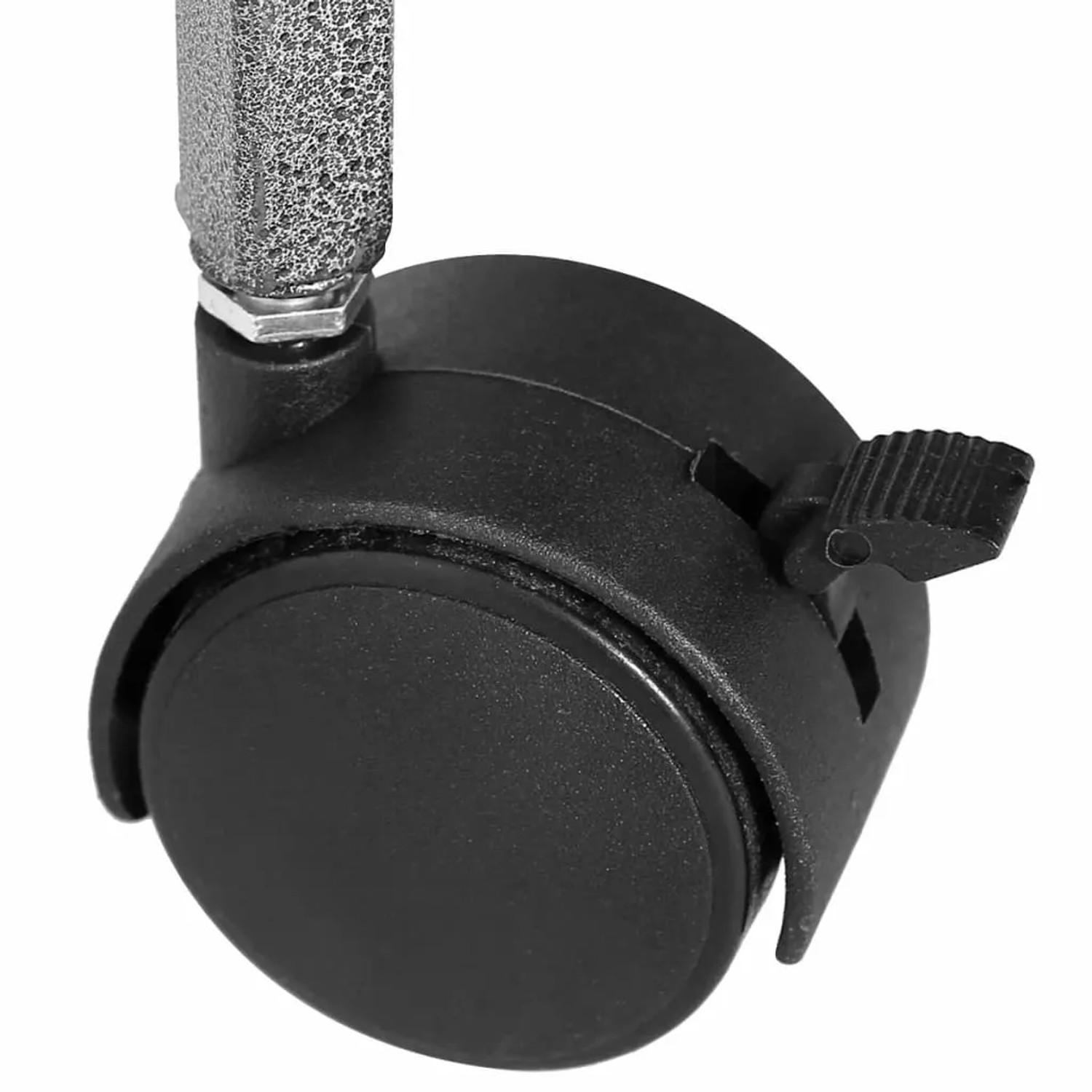 Detailaufnahme: Schwarze Rolle mit Feststellbremse am vidaXL Vogelkäfig.