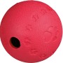 Roter Jollypaw Snackball aus Naturgummi, mit Pfotenabdruck und Loch für Leckerlis.