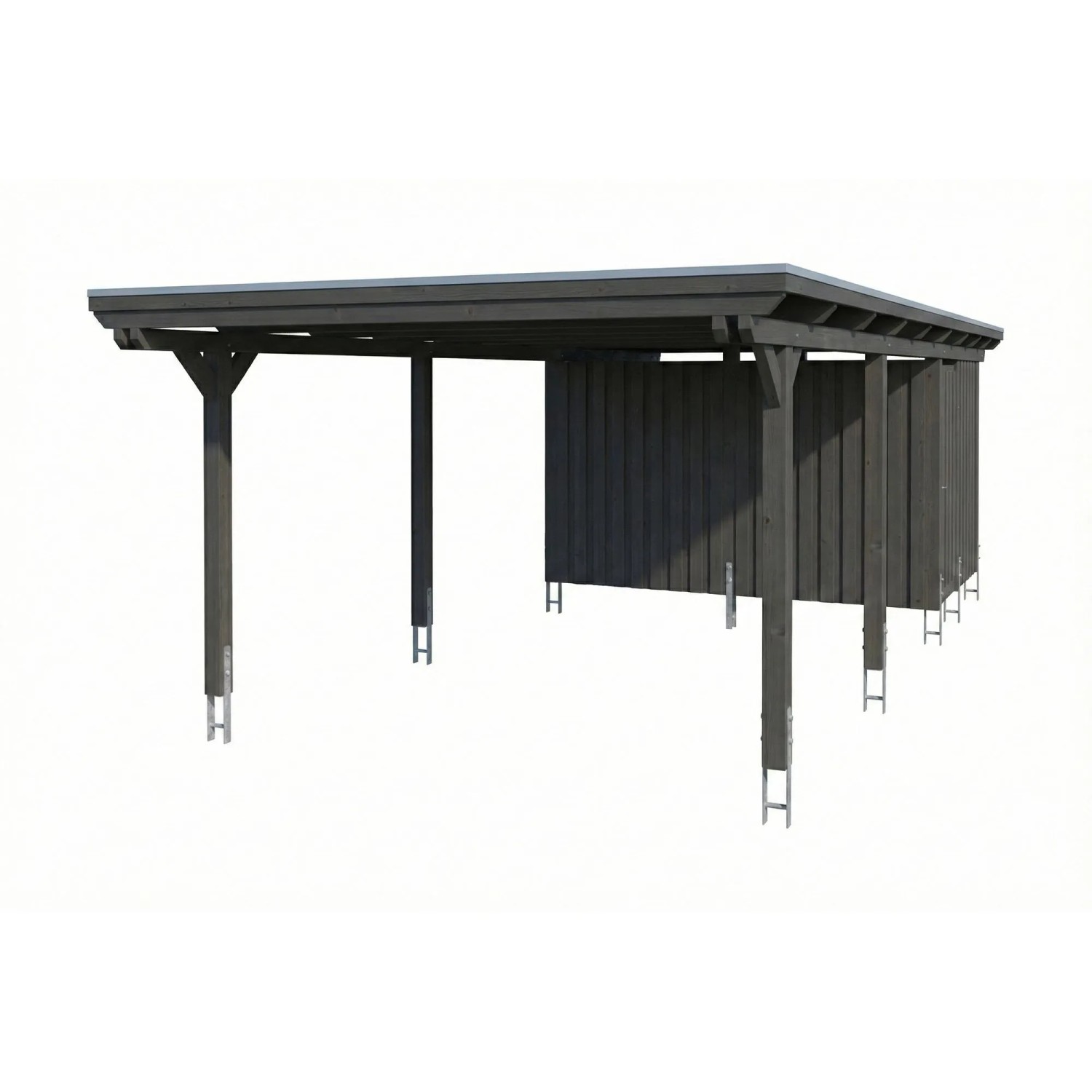 Skan Holz Carport Emsland EPDM-Dach mit Abstellraum 402 cm x 846 cm Schiefergrau