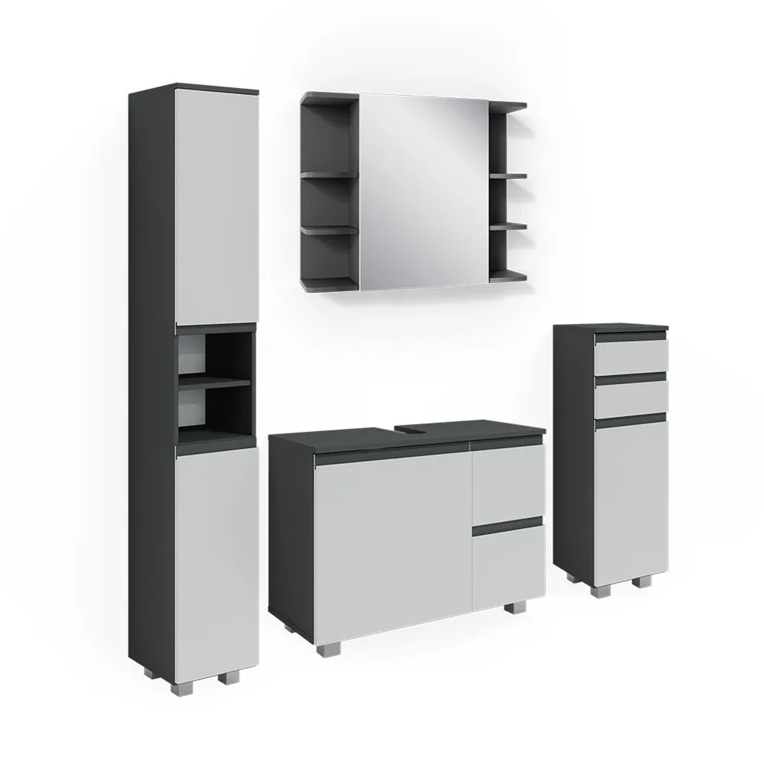 Vicco Badmöbel-Set J-Shape Anthrazit 80 x 61 4-teilig
