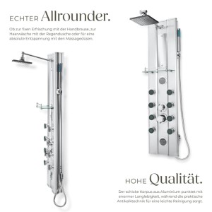 Tectake Aluminium Duschpaneel  Regendusche Mit Handbrause  27 x 9 80 x 118 cm Silber
