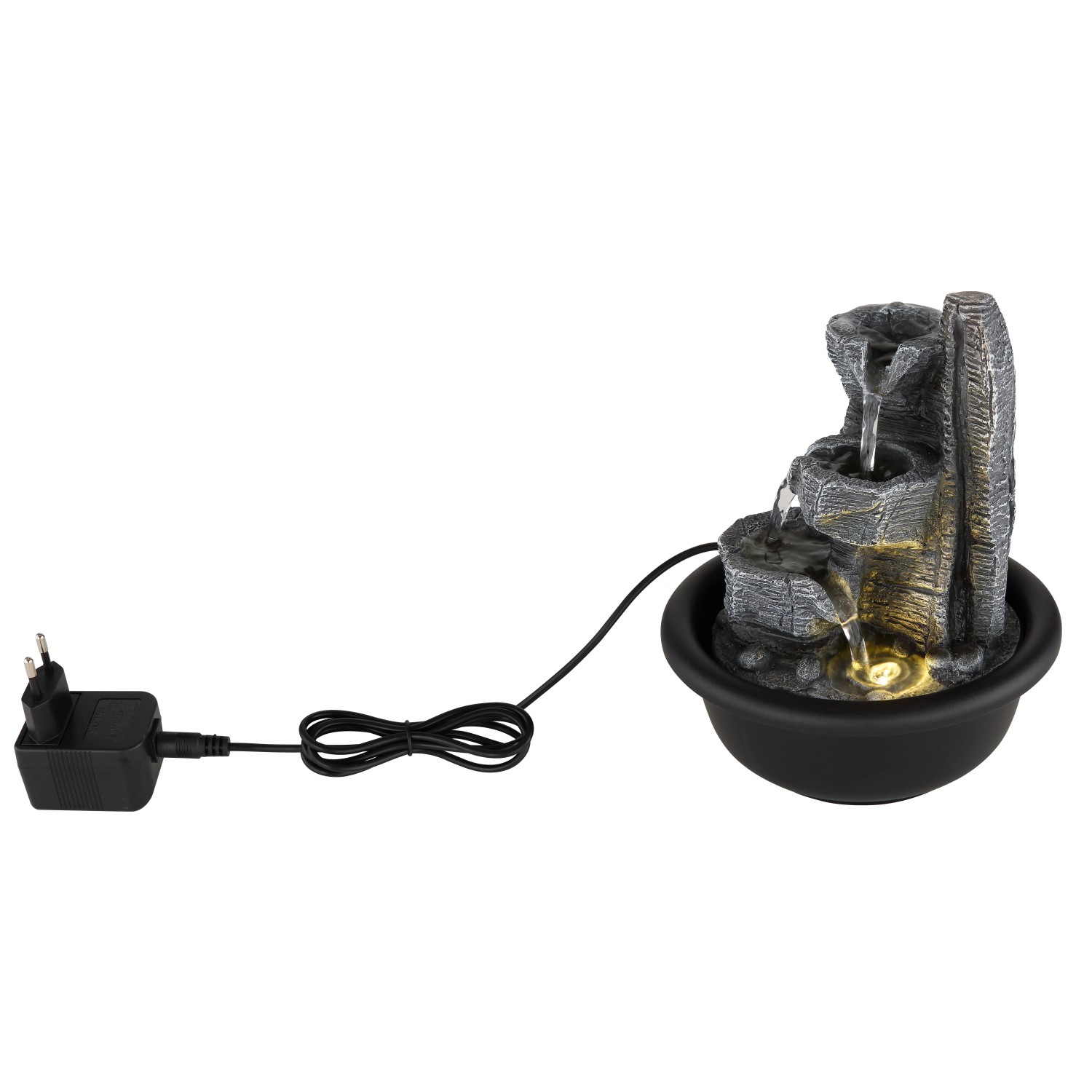 Globo Brunnen Fontana, 19 cm, schwarz matt, mit LED-Beleuchtung für entspannende Atmosphäre.