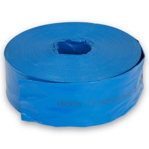 EBERTH 3 Zoll Flachschlauch, 50m, blau, aufgerollt. Gartenschlauch für Bewässerung und Wasserförderung.