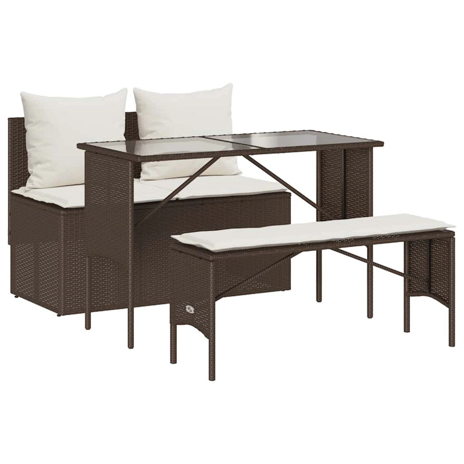 vidaXL 3-Tlg Garten-Essgruppe mit Kissen Braun Poly Rattan 4104182 günstig online kaufen