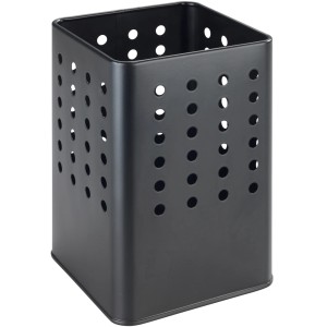 Schwarzer, matter Wenko Utensilienhalter Silio mit Lochmuster für Küchenhelfer.