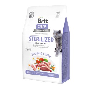 Brit Care Katzenfutter Adult Sterilized Weight Control mit Ente & Truthahn, 400g Packung.