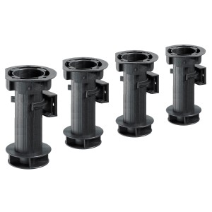Hettich Sockel-Verstellfuß-Set, 4 schwarze Kunststoff-Füße mit Klips für Küchenschränke.