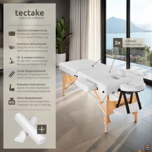 Tectake 2 Zonen Massageliege Set Suman Breite 59 cm  Polsterung 7 5 cm Inklusive Lagerungsrollen und Tragetasche  187 x 59 x 65 50 cm Weiß