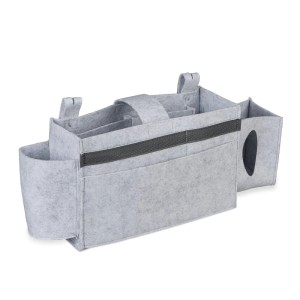 Hellgraue Relaxdays Betttasche aus Filz mit 8 Fächern für Hochbett, Babybett oder Sofa.