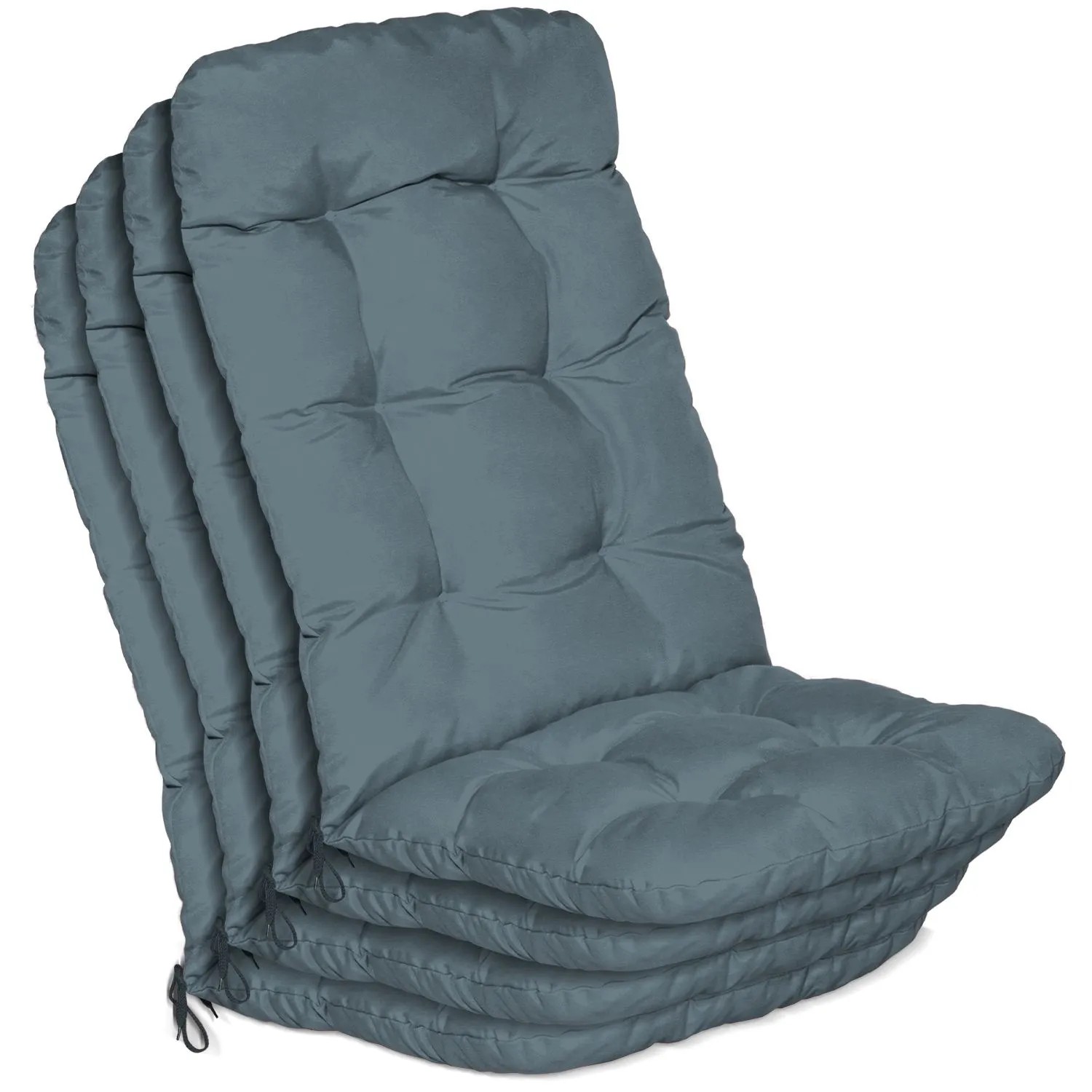 Beautissu 4er Set Hochlehner Auflagen Flair HL 120x50x8cm Taubenblau