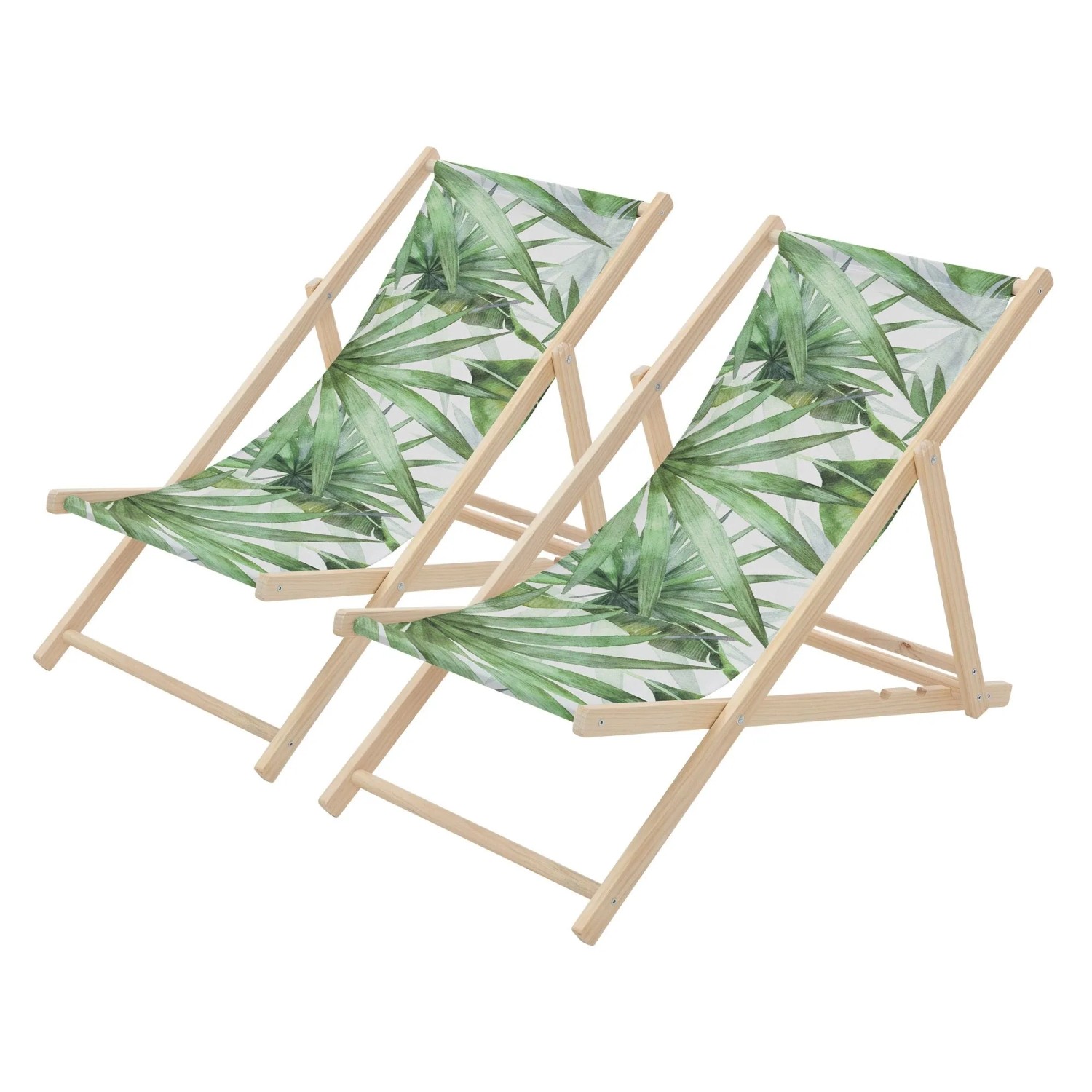 ECD Germany Liegestuhl 2Er Set Klappbar Palme Grün-Weiß aus Holz