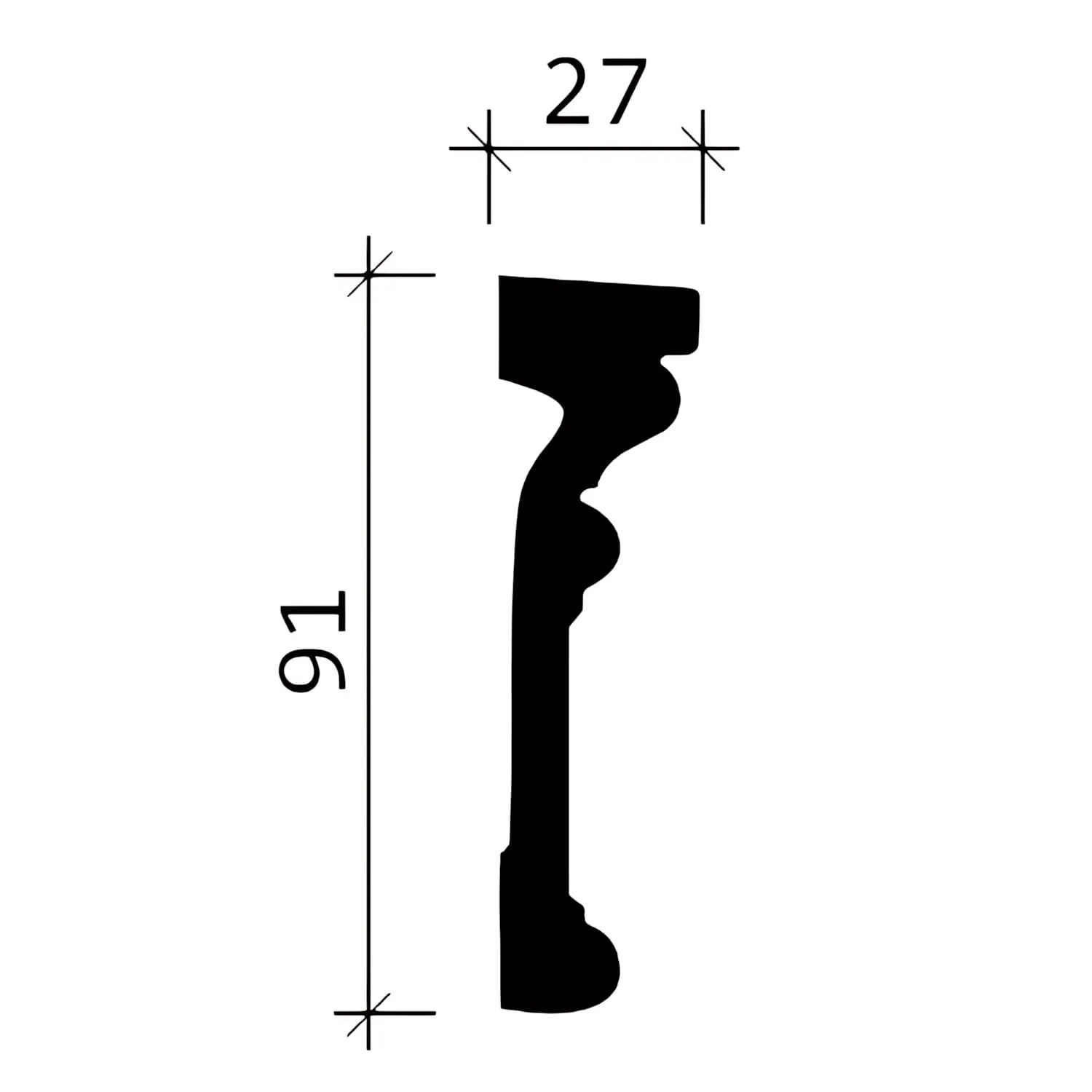Detailzeichnung PROFHOME Wand- und Friesleiste 151347, 91x27mm, Zubehör für Paneele.