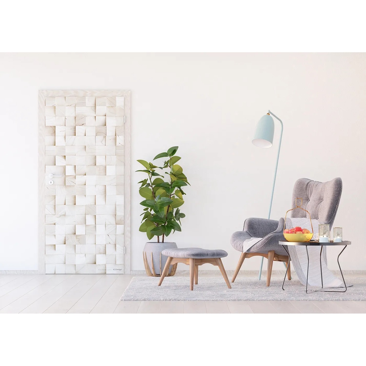 Sanders & Sanders Fototapete 3D Muster Beige, 90x202 cm im Wohnraum.