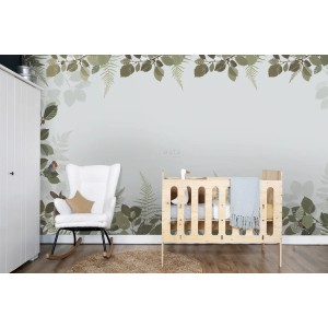 ESTAhome Fototapete Waldtiere in Grün/Braun im Kinderzimmer mit Möbeln.