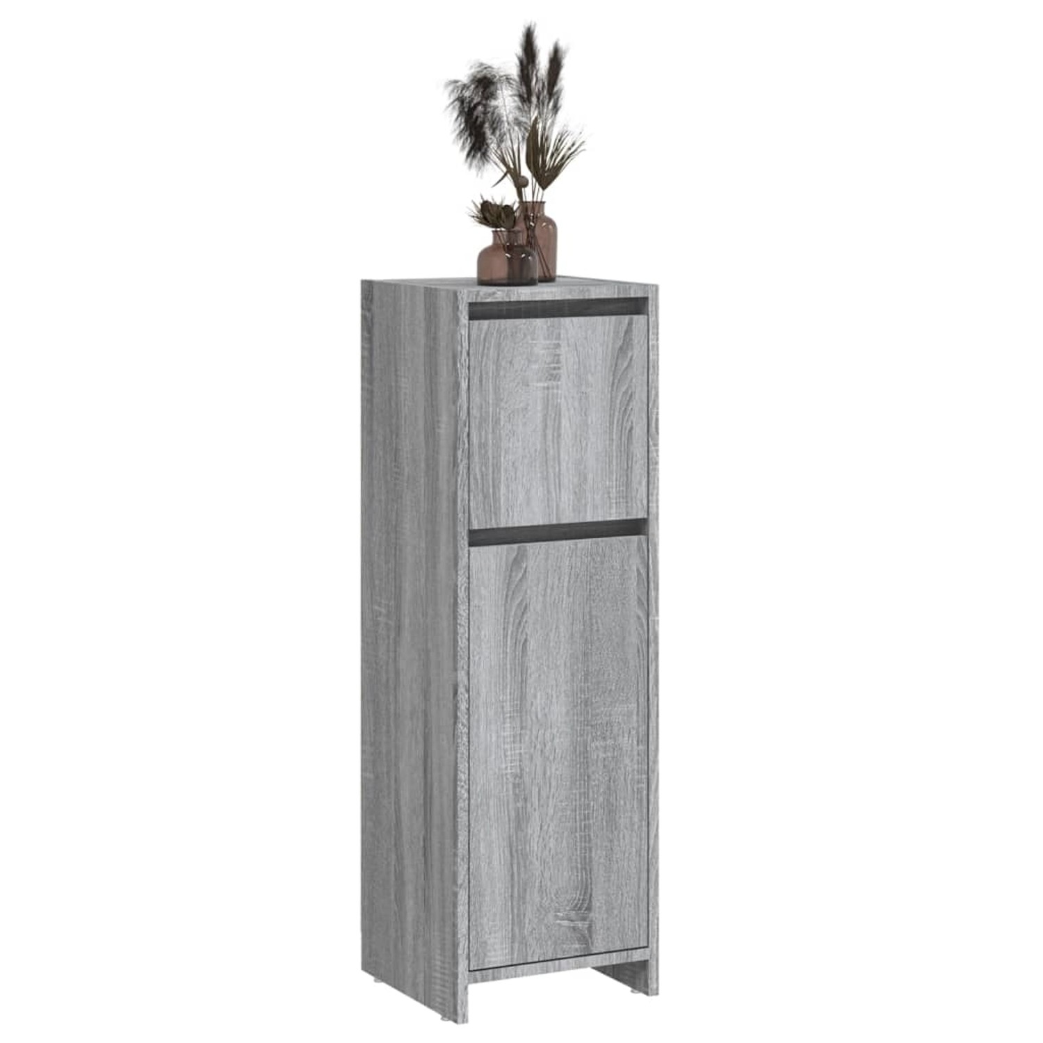 vidaXL Badschrank, Grau Sonoma, 30x30x95 cm, Holzwerkstoff, mit Schublade und Fächern.