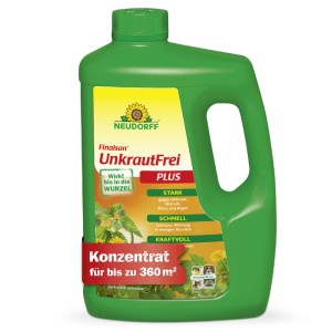 Grüne Flasche Neudorff Finalsan Unkraut-Frei Plus 2l Konzentrat für Unkraut im Beet.