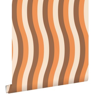 ESTAhome Tapete Wellenförmige Streifen Orange Und Braun 50 X 900 Cm 131612