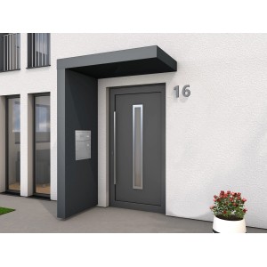 Modernes Gutta Rechteckvordach BS PLUS 160 in Anthrazit mit Briefkasten und Vorbereitung für Klingel.