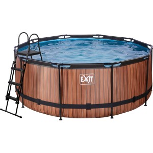 EXIT Wood Pool, braun, Ø360x122cm mit Sandfilterpumpe und Leiter.
