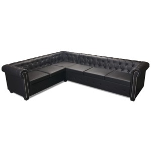 Schwarzes vidaXL Chesterfield Ecksofa, 6-Sitzer aus Kunstleder. Elegantes Sofa für Wohnzimmer und Büro.