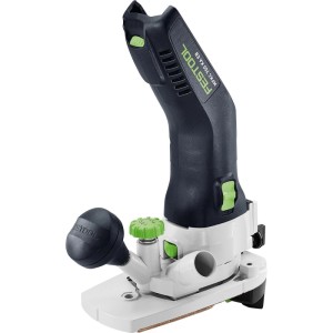 Festool Akku-Kantenfräse MFKC 700 KA EB 18V in Schwarz-Grün. Präzises Handwerkzeug zum Bündigfräsen.